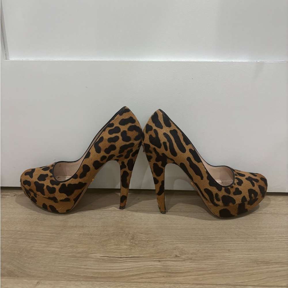 Prada Tan and Black Leopard Print Heels - Picture 4 of 7